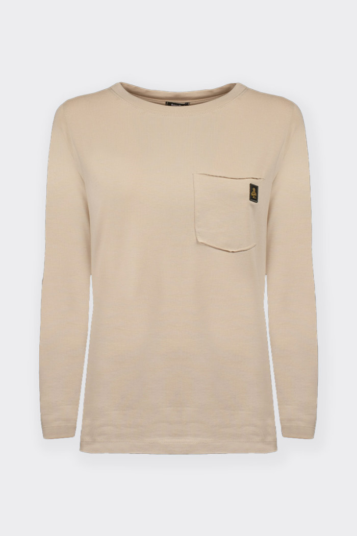 Refrigiwear BEIGE LONG-SLEEVED T-SHIRT WITH POCKET