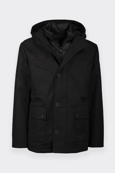 BLACK TECHNICAL PARKA WITH HOOD BY ROMEO GIGLI 