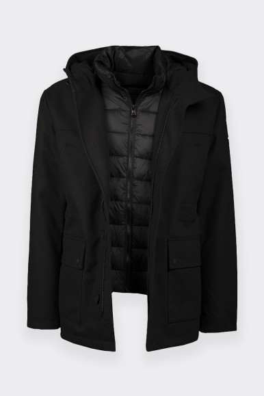 BLACK TECHNICAL PARKA WITH HOOD BY ROMEO GIGLI 