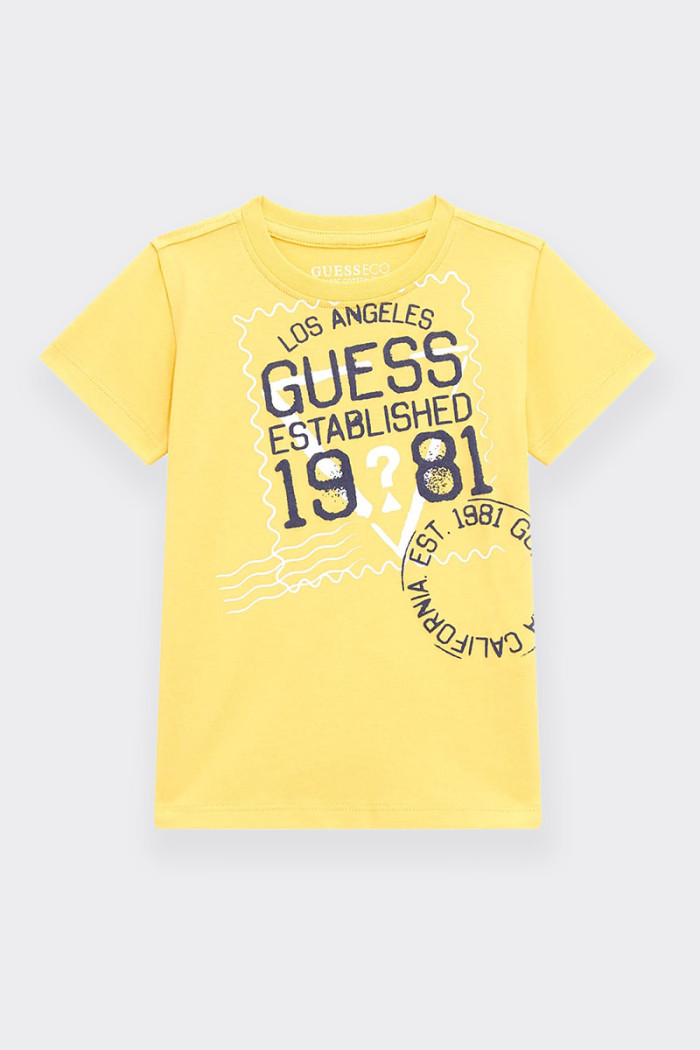 Guess YELLOW FRONT PRINT CREW-NECK T-SHIRT
