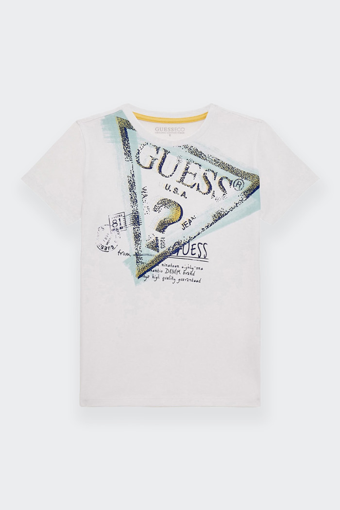 Guess WHITE FRONT LOGO SHORT-SLEEVED T-SHIRT