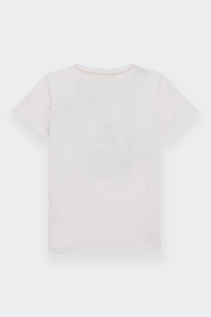 t-shirt Guess da bambino a maniche corte realizzata in 100% cotone. Girocollo e stampa in contrasto sul fronte. vestibilità rego