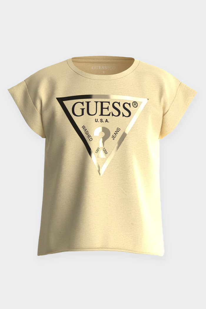 Guess YELLOW SHORT SLEEVE CROPPED T-SHIRT