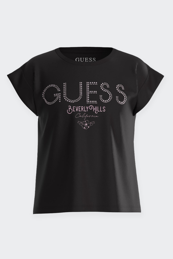 Girl's crew-neck T-shirt in cotton blend. Short sleeves and rhinestone logo detail on front. regular fit.