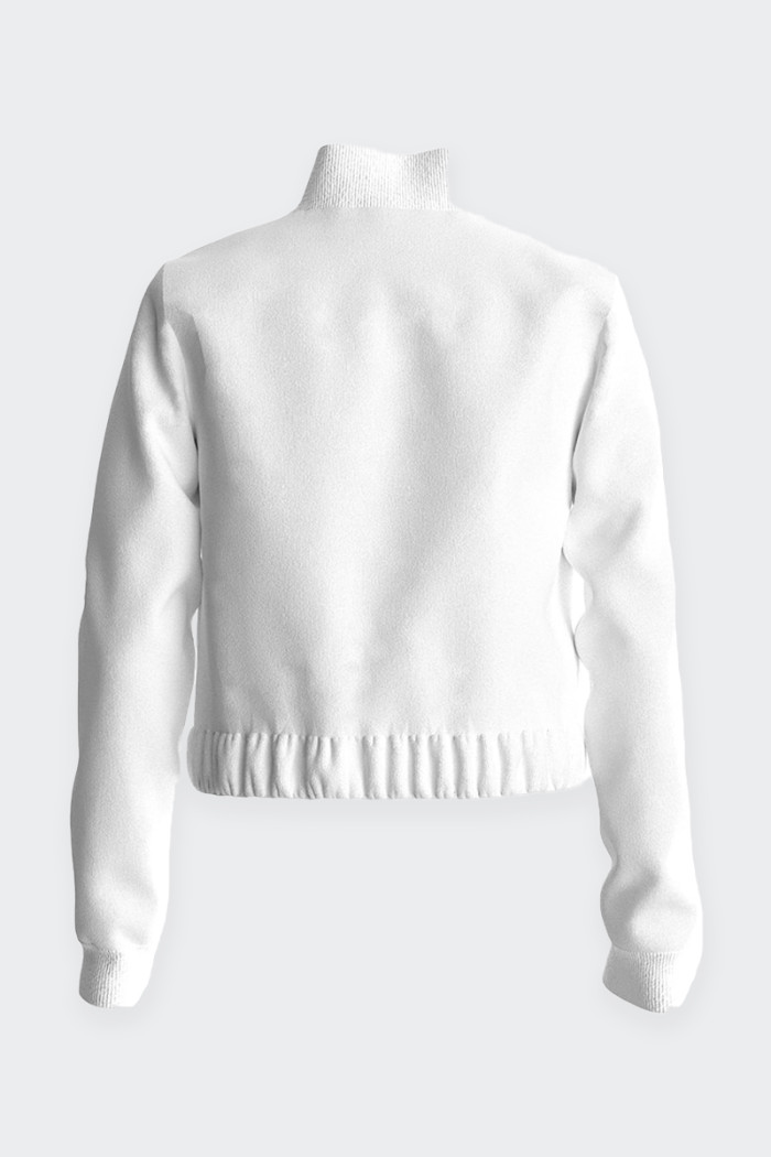 Girl's zip sweatshirt made of 100% cotton. High collar, elasticated cuffs and hem for maximum comfort. Logo rhinestone detail on