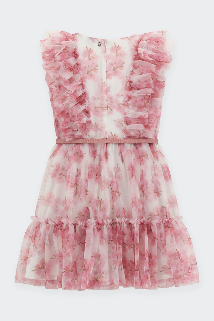 Guess PINK CEREMONY FLORAL TULLE MESH DRESS
