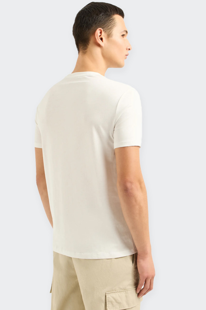 Men's T-shirt made of pure cotton jersey customised with a central photographic print on the front. The model, which has a regul