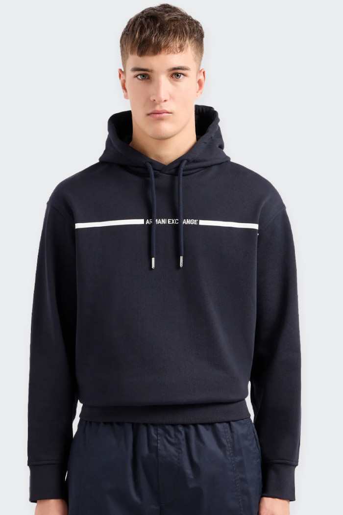men's adjustable hoodie made from french terry cotton and is personalised by contrasting logo tape details on the sleeves. regul