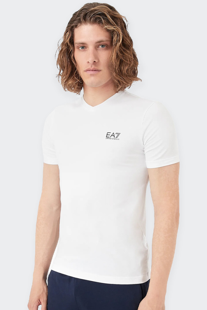 EA7 Emporio Armani WHITE CORE IDENTITY V-NECK T-SHIRT