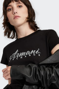 Armani Exchange SLIM FIT T-SHIRT WITH BLACK RHINESTONE LOGO