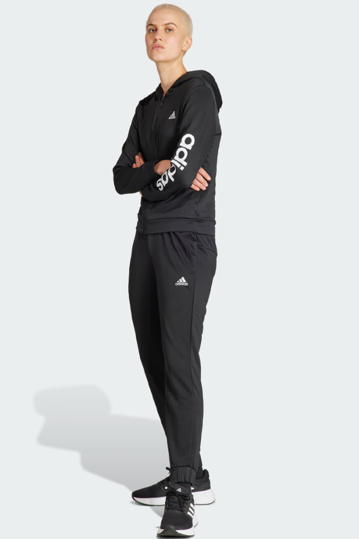 Women's complete tracksuit set consisting of: Sweatshirt with hood and central zip fastening, side pockets and brand logo - Trou