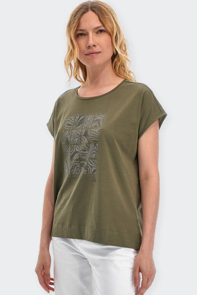 T-shirt La Martina da donna a girocollo e maniche corte in tinta unita realizzata in 100% cotone jersey. Sul davanti una stampa 