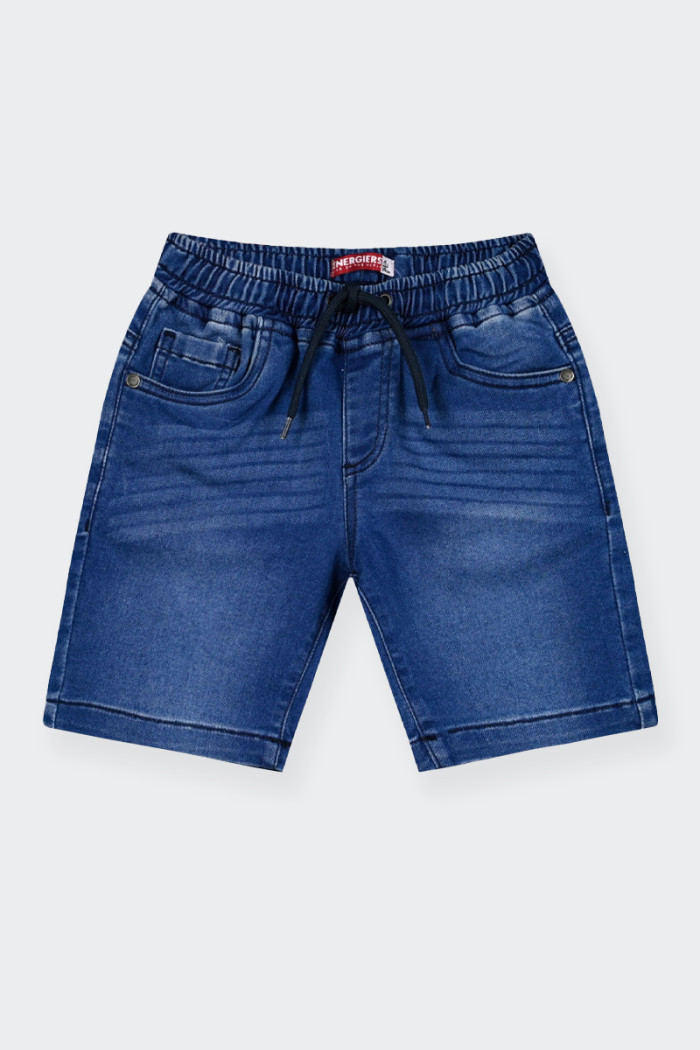 Soft children's Bermuda jeans with elasticated waistband. These bermuda jeans offer comfort and freedom of movement for every oc