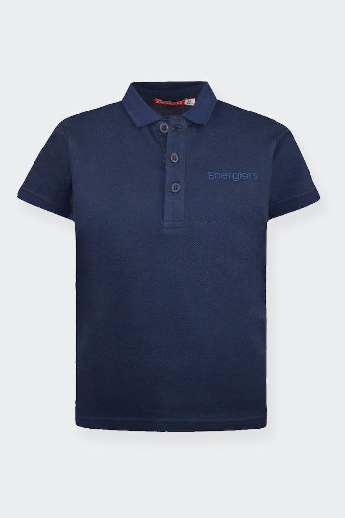 children's short-sleeved polo shirt made from 100% cotton. central 3-button placket, cladded collar and embroidered logo on hear