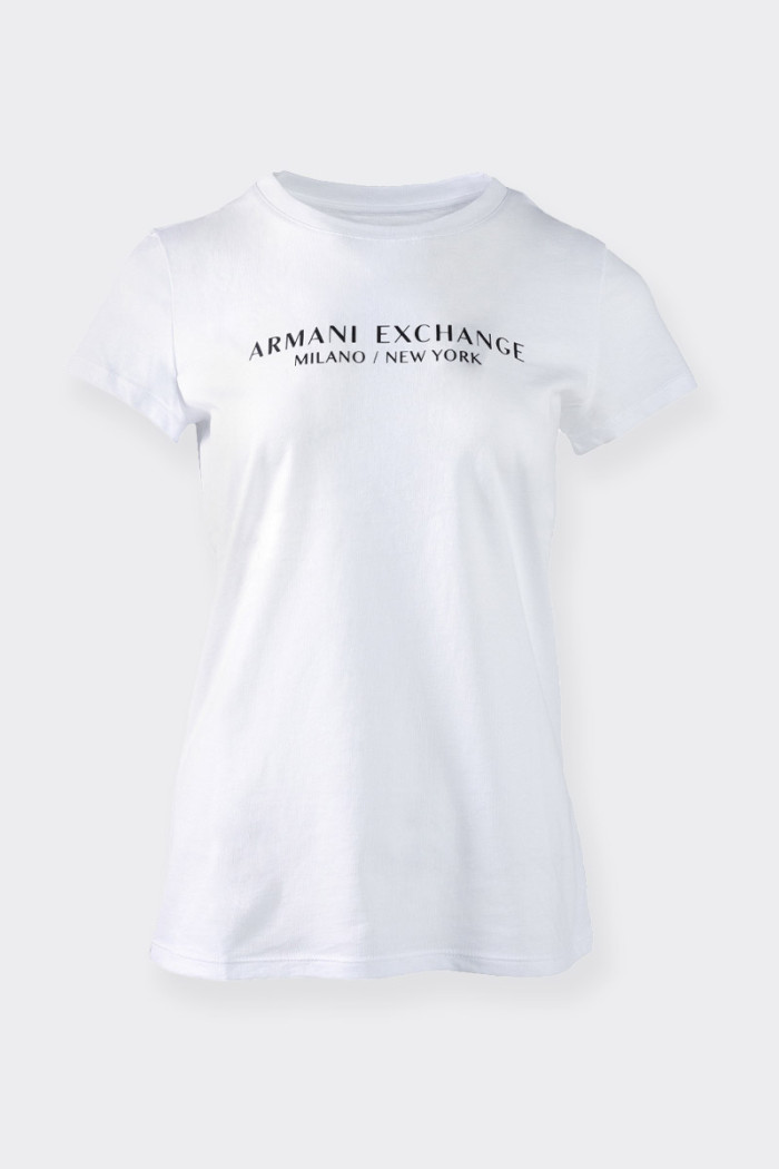 Armani Exchange SLIM FIT T-SHIRT WITH MILANO NEW YORK LOGO WHITE