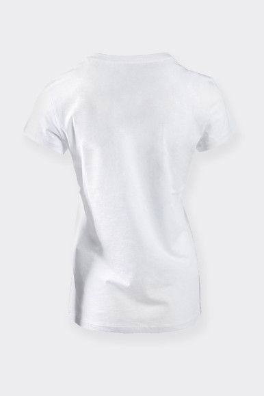 maglietta slim fit da donna con logo Milano New York bianca perfetta per le donne che amano uno stile moderno e alla moda. Reali
