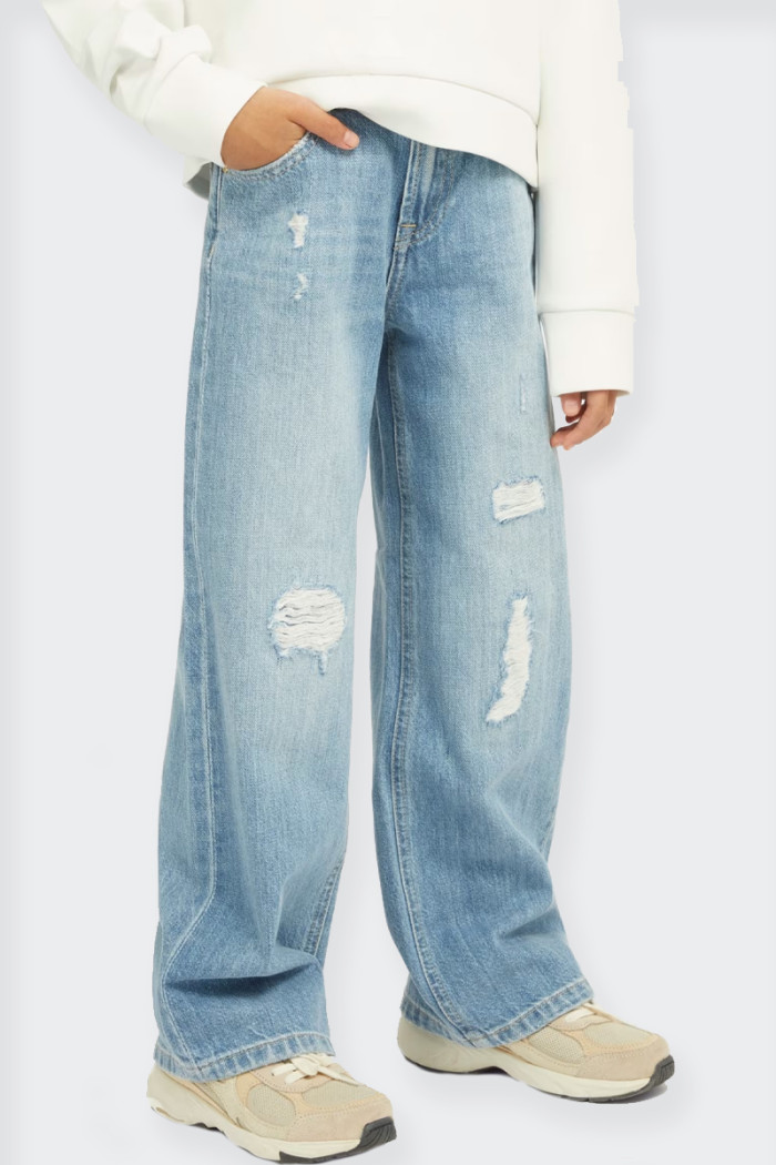 pantaloni di jeans Guess per bambina Realizzati in morbido cotone, offrono una vestibilità rilassata e una gamba a campana iconi