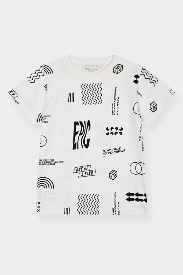 t-shirt Energiers per bambino realizzata in 100% cotone con una stampa divertente all-over che renderà il tuo piccolo ancora più