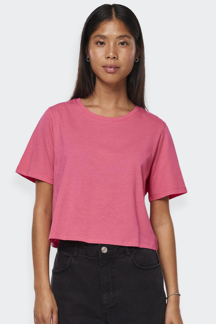Pieces T-SHIRT CROPPED OVERSIZE ROSA