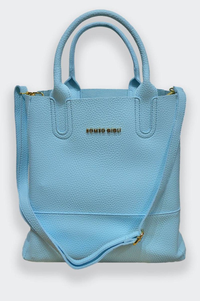 Shopper Romeo Gigli multiuso azzurra da donna con pochette interna rimovibile e tracolla dallo stile casual, molto capiente e co