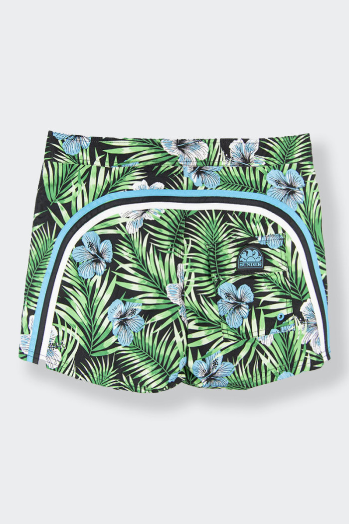 all-flower weave men's swim boxer shorts with lace-up fastening and handy Velcro back pocket perfect for colouring your holiday.