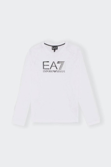EA7 CHILD'S LONG-SLEEVED WHITE T-SHIRT 