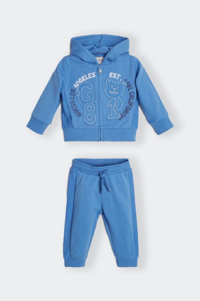 regular fit cotton tracksuit set for the little ones. zip-up sweatshirt with hood and cute embroidered print on the front. Trous
