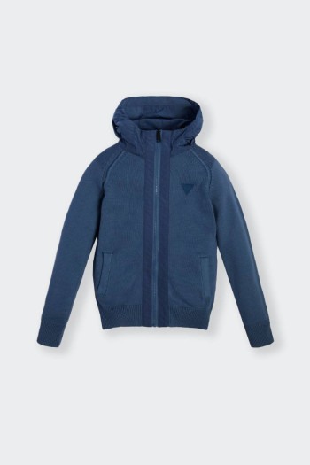 JUNIOR GUESS BLUE HOODED CARDIGAN