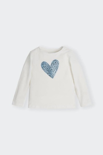 GUESS GIRL'S LONG-SLEEVED WHITE T-SHIRT WITH HEART 