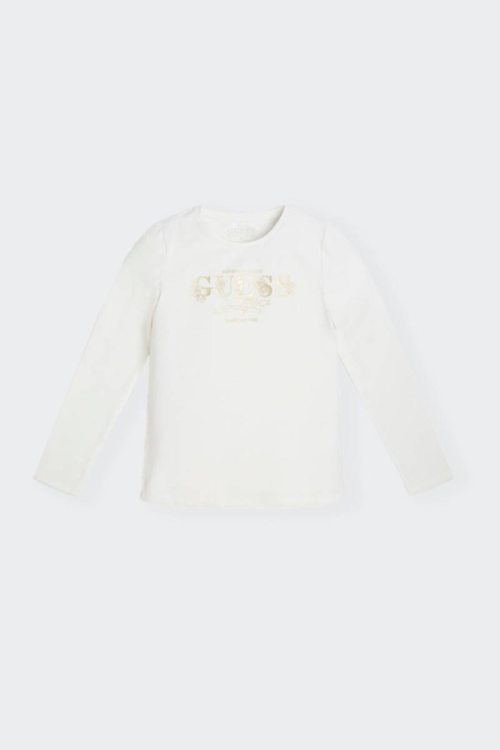 Guess WHITE LONG-SLEEVED T-SHIRT FRONT LOGO KIDS