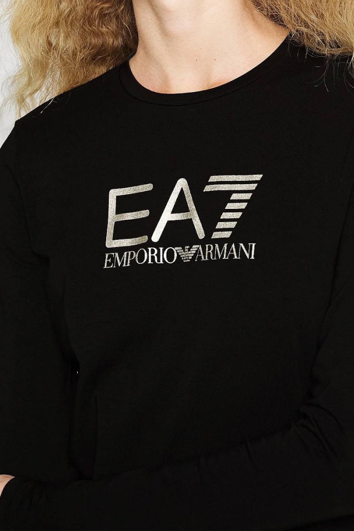 EA7 Emporio Armani LONG-SLEEVED T-SHIRT BLACK GOLD LOGO