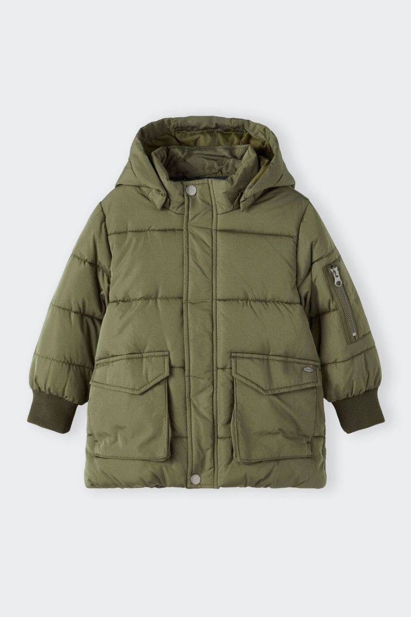 MILITARY GREEN DOWN JACKET WITH HOOD JUNIOR NAME IT 
