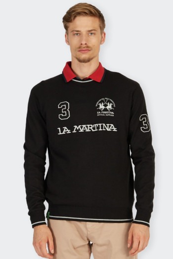 BLACK JERSEY WITH LA MARTINA EMBROIDERED LOGO