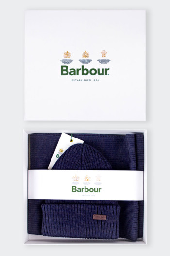 BLUE BARBOUR HAT AND SCARF GIFT SET