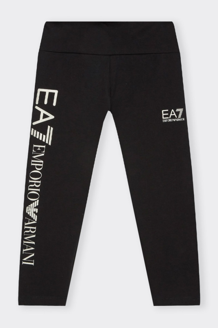 Leggings neri Emporio Armani EA7 per bambina e ragazza Realizzati in cotone elasticizzato, questi leggings sono perfetti per acc