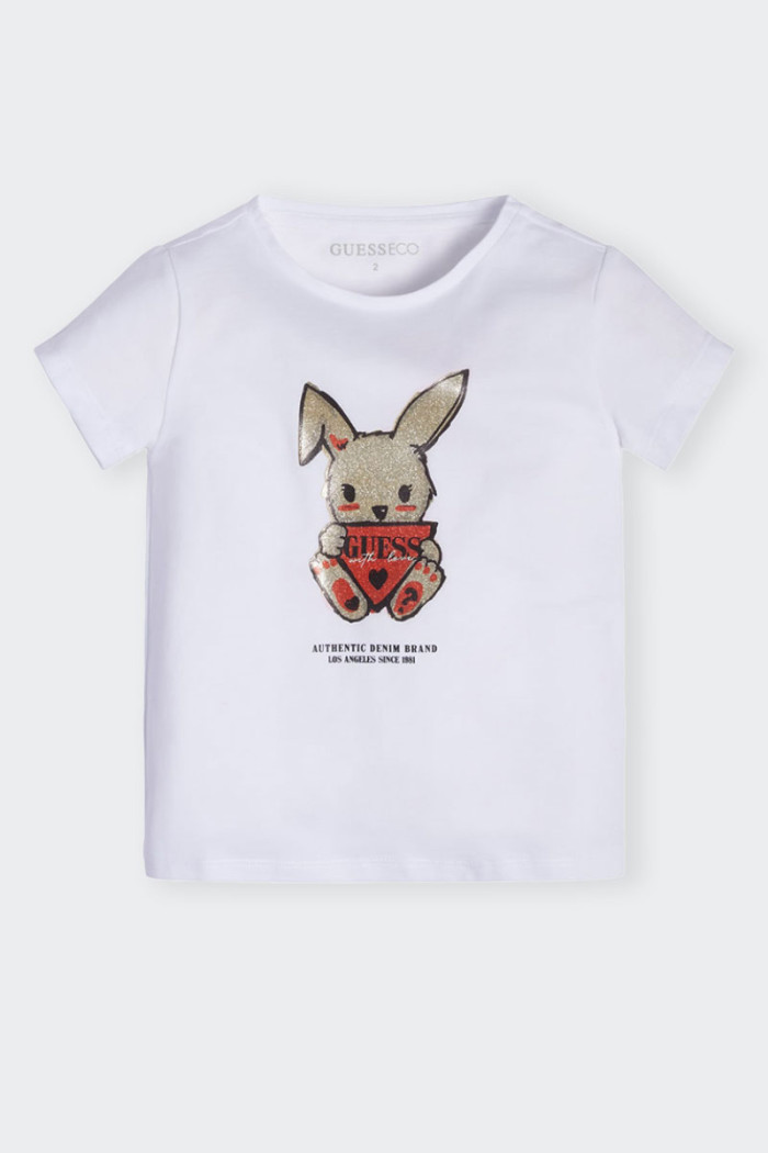 Guess T-SHIRT WITH GLITTER BUNNY WHITE