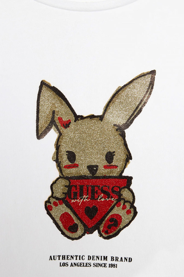 Guess T-SHIRT WITH GLITTER BUNNY WHITE
