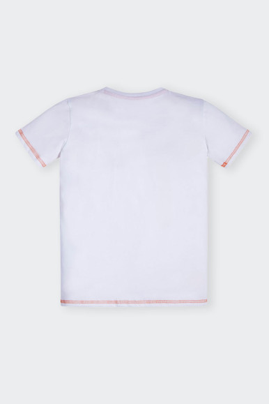 white cotton short-sleeved T-shirt for boys and girls. Street effect triangle logo printed on the front. Ideal for free or playt
