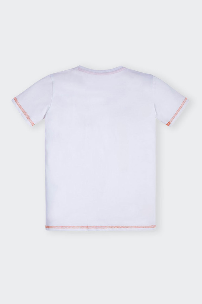 maglietta Guess in cotone a maniche corte per bambino e ragazzo. Logo triangolo effetto street stampato sul fronte. Ideale per i