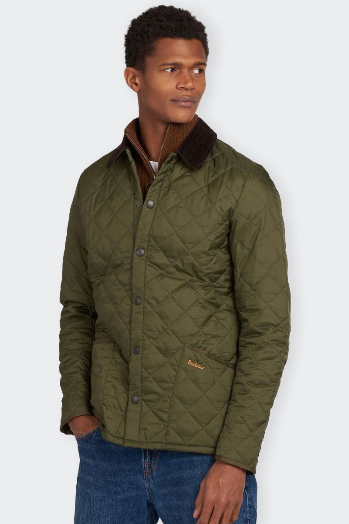 olive green jacket for men made with a wind-resistant synthetic exterior, quilted over warm wadding and a durable nylon interior