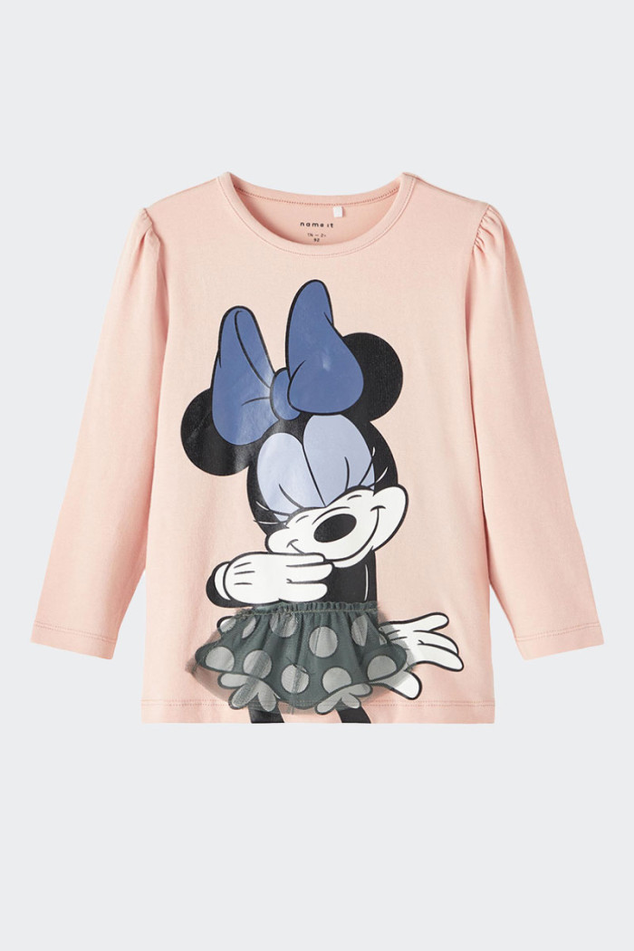 long sleeve cotton t-shirt with print on the front inspired by Minnie with voulant detail. Ideal for any occasion or as a gift i