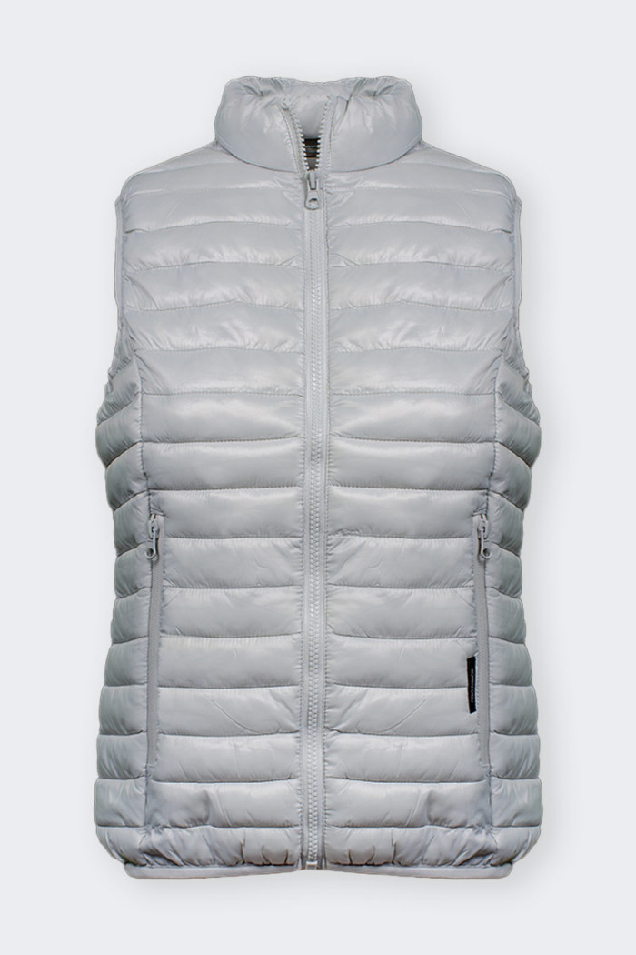 ice color Women’s sleeveless down jacket windproof and rain proof. Features comfortable front pockets with zip closure and insid