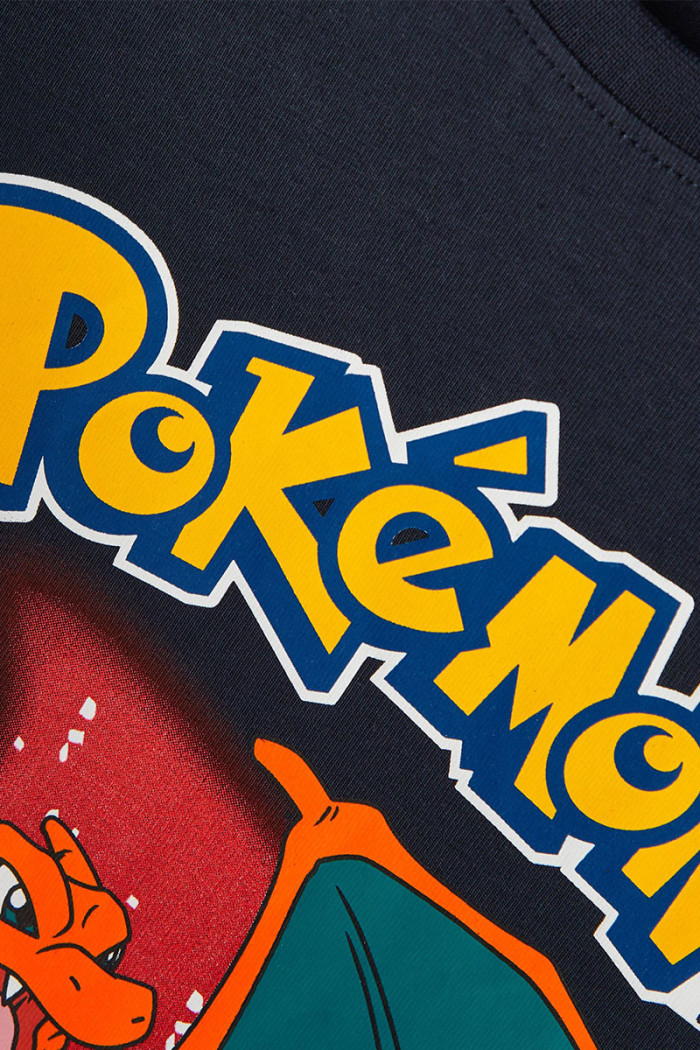 Blue cotton short-sleeved T-shirt for child with rubberized print for soft touch effect dedicated to Pokemon. Ideal for any occa