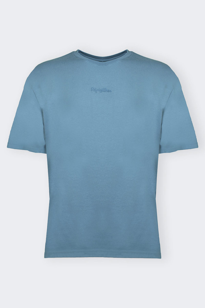 T-shirt da uomo blu realizzata in 100% cotone. Caratterizzata dalla scritta logo ricamata sul fronte. Stile casual, perfetta per