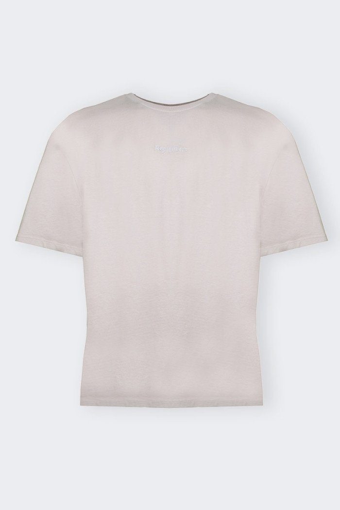 T-shirt beige da uomo realizzata in 100% cotone. Caratterizzata dalla scritta logo ricamata sul fronte. Stile casual, perfetta p