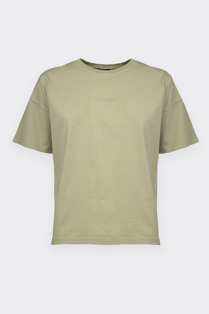 T-shirt verde da donna realizzata in 100% cotone. Caratterizzata dalla scritta logo ricamata sul fronte. Stile casual, perfetta 