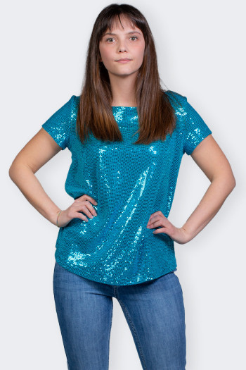LIGHT BLUE T-SHIRT WITH PAILLETTES BY ROMEO GIGLI 