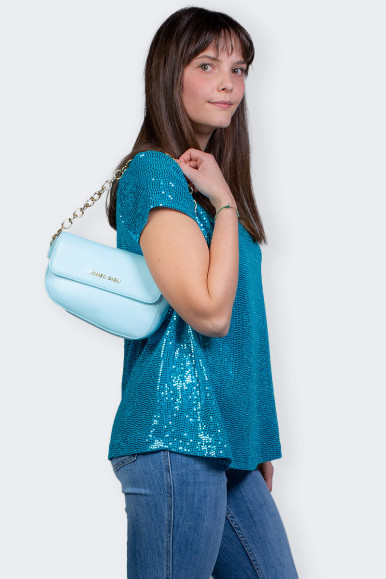 LIGHT BLUE T-SHIRT WITH PAILLETTES BY ROMEO GIGLI 