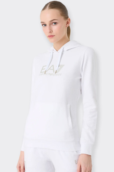 STRETCH WHITE HOODIE WITH ARMANI EA7 