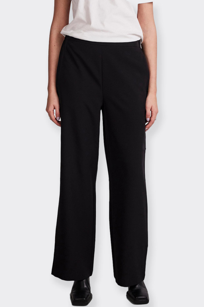 black trousers for women with high waist and wide leg. Elastic waist for greater comfort. ideal for any occasion. Soft fit.